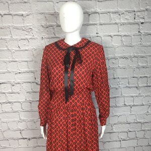 Vintage Lanz Originals Maxi Dress, c 1970s Black/Red, Size 7/8